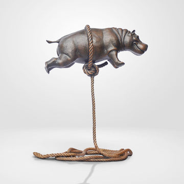 Baby Hippo Flying High For The First Time (Bronze Sculpture)