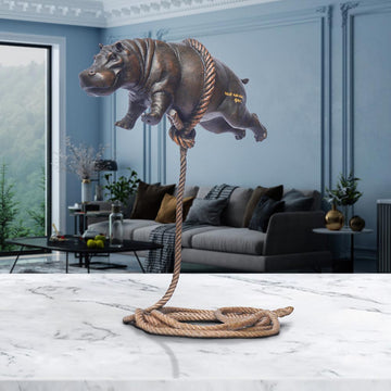 Baby Hippo Flying High For The First Time (Bronze Sculpture)
