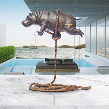 Baby Hippo Flying High For The First Time (Bronze Sculpture)
