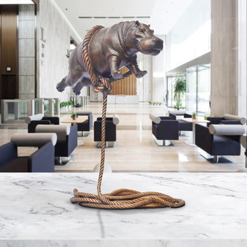 Baby Hippo Flying High For The First Time (Bronze Sculpture)