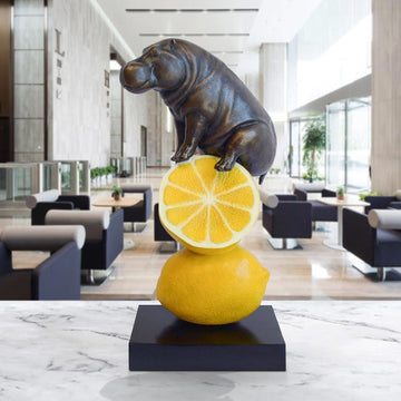 Hippo Loves Lemons (Bronze Sculpture, Small)