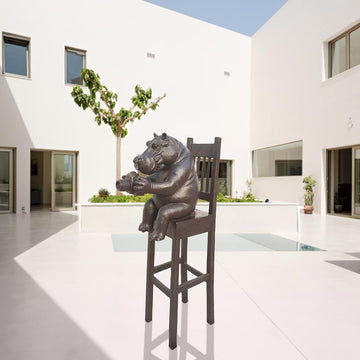 Hippo Above It All, Capturing the World Through a Lens (Bronze Sculpture, Mid-Size)