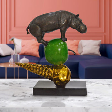 The Hippo Just Wanted a Green Apple and an Ice Cream (Bronze Sculpture)