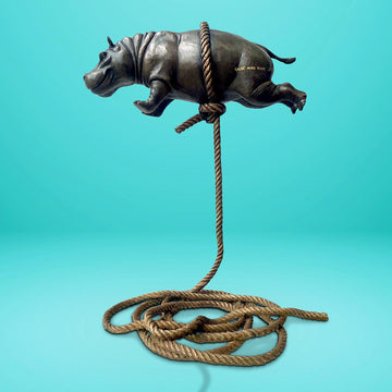 Flying Hippo High on Short Rope (Bronze Sculpture)