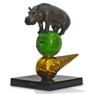 The Hippo Just Wanted a Green Apple and an Ice Cream (Bronze Sculpture)