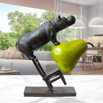 Hippo on a Chair with a Pear (Bronze Sculpture)