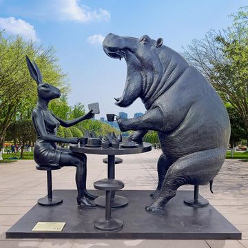 The Hippo Was Hungry to Try New Things with Rabbitwoman (Bronze Sculpture)