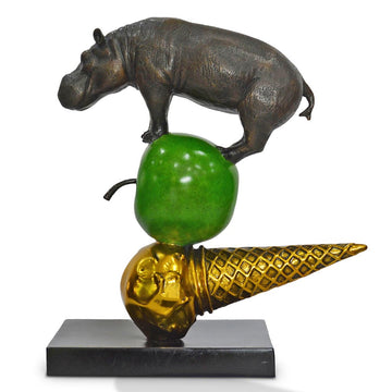 The Hippo Just Wanted a Green Apple and an Ice Cream (Bronze Sculpture)