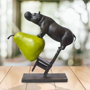 Hippo on a Chair with a Pear (Bronze Sculpture)