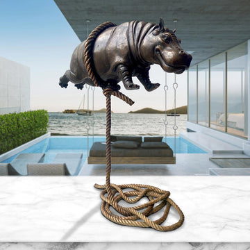 Flying Hippo High on Short Rope (Bronze Sculpture)
