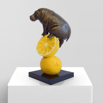 Hippo Loves Lemons (Bronze Sculpture, Small)