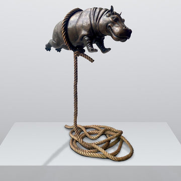 Flying Hippo High on Short Rope (Bronze Sculpture)