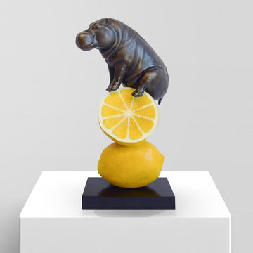 Hippo Loves Lemons (Bronze Sculpture, Small)