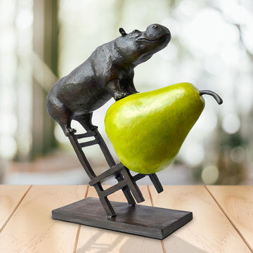Hippo on a Chair with a Pear (Bronze Sculpture)