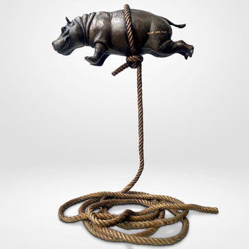 Flying Hippo High on Short Rope (Bronze Sculpture)