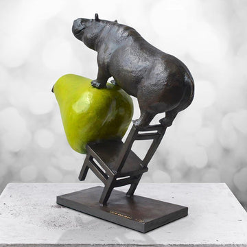 Hippo on a Chair with a Pear (Bronze Sculpture)