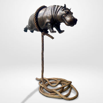 Flying Hippo High on Short Rope (Bronze Sculpture)