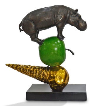 The Hippo Just Wanted a Green Apple and an Ice Cream (Bronze Sculpture)