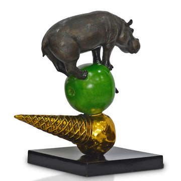 The Hippo Just Wanted a Green Apple and an Ice Cream (Bronze Sculpture)