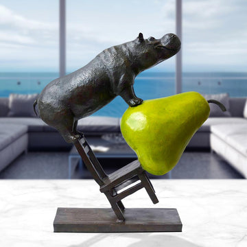 Hippo on a Chair with a Pear (Bronze Sculpture)