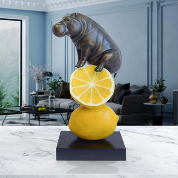 Hippo Loves Lemons (Bronze Sculpture, Small)