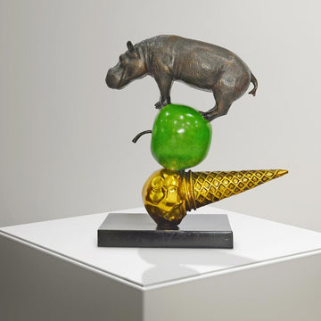 The Hippo Just Wanted a Green Apple and an Ice Cream (Bronze Sculpture)
