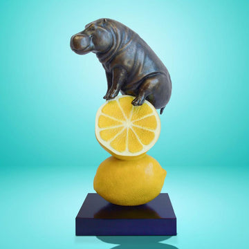Hippo Loves Lemons (Bronze Sculpture, Small)