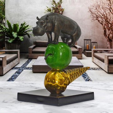 The Hippo Just Wanted a Green Apple and an Ice Cream (Bronze Sculpture)