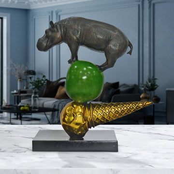 The Hippo Just Wanted a Green Apple and an Ice Cream (Bronze Sculpture)