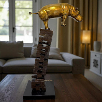 If Golden Hippos Get Knocked Down They Will Get Back Up Again (Bronze Sculpture)