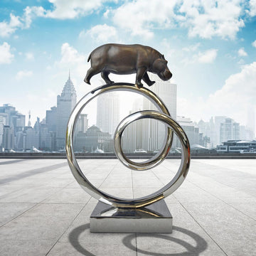 Hippo Goes Round A Big World (Bronze Sculpture)