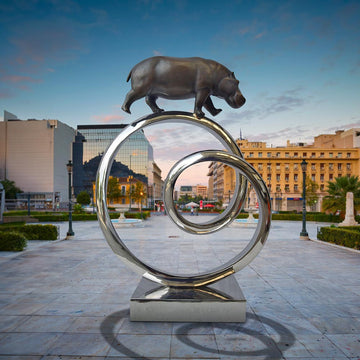 Hippo Goes Round A Big World (Bronze Sculpture)