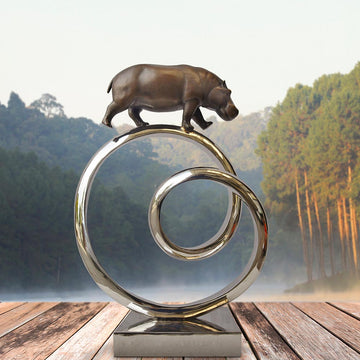 Hippo Goes Round A Big World (Bronze Sculpture)