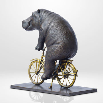 The Hippo Races Against Time on the Bicycle (Bronze Sculpture, Small)