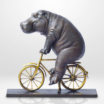 The Hippo Races Against Time on the Bicycle (Bronze Sculpture, Small)