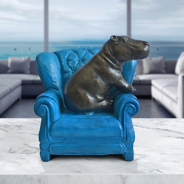 Hippo Me Time on a Chair (Bronze Sculpture, Miniature Collection)