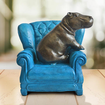Hippo Me Time on a Chair (Bronze Sculpture, Miniature Collection)