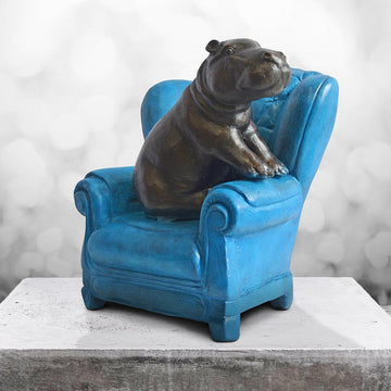 Hippo Me Time on a Chair (Bronze Sculpture, Miniature Collection)
