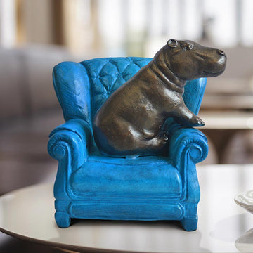 Hippo Me Time on a Chair (Bronze Sculpture, Miniature Collection)