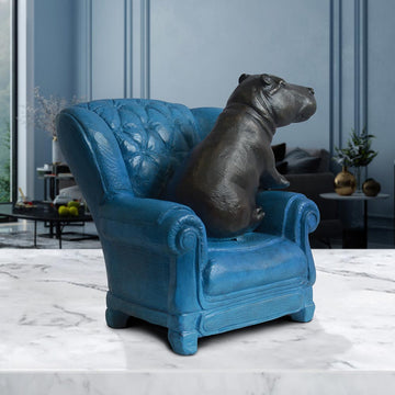 Hippo Me Time on a Chair (Bronze Sculpture, Miniature Collection)