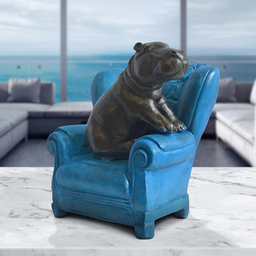 Hippo Me Time on a Chair (Bronze Sculpture, Miniature Collection)