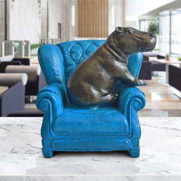 Hippo Me Time on a Chair (Bronze Sculpture, Miniature Collection)