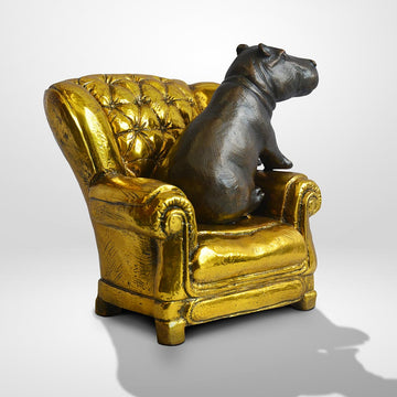 Hippo Me Time on a Chair (Bronze Sculpture, Miniature Collection)