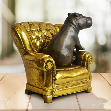 Hippo Me Time on a Chair (Bronze Sculpture, Miniature Collection)