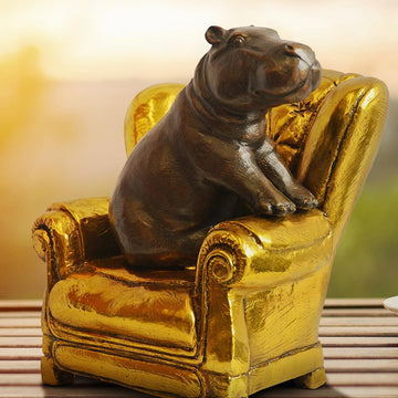 Hippo Me Time on a Chair (Bronze Sculpture, Miniature Collection)