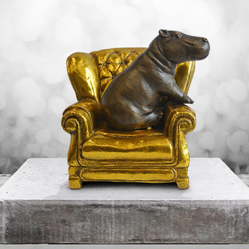 Hippo Me Time on a Chair (Bronze Sculpture, Miniature Collection)