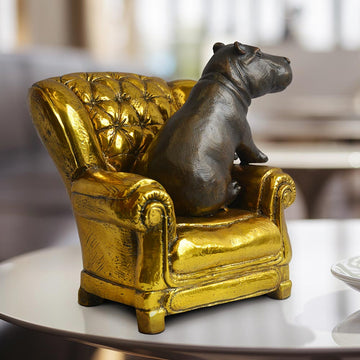 Hippo Me Time on a Chair (Bronze Sculpture, Miniature Collection)
