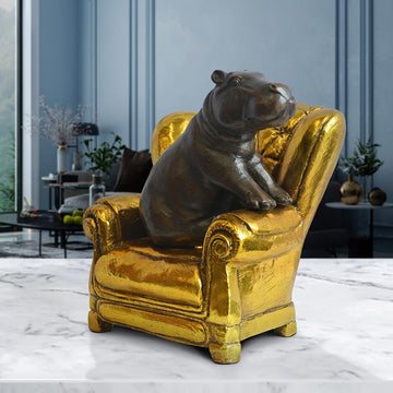 Hippo Me Time on a Chair (Bronze Sculpture, Miniature Collection)