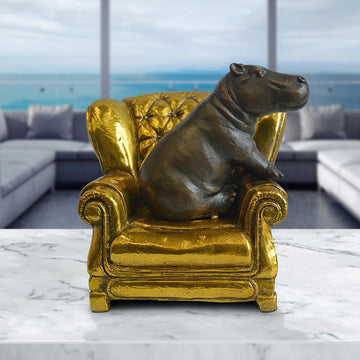 Hippo Me Time on a Chair (Bronze Sculpture, Miniature Collection)