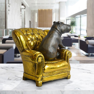 Hippo Me Time on a Chair (Bronze Sculpture, Miniature Collection)